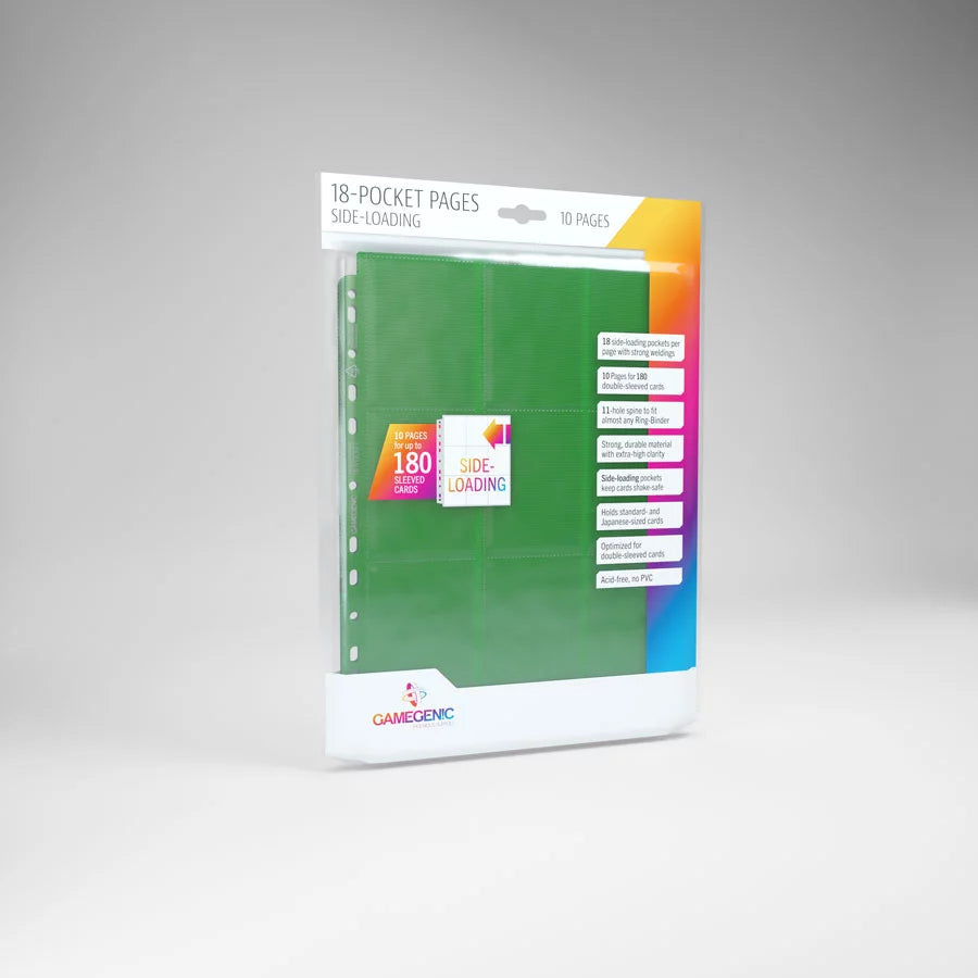 GAMEGENIC 18-POCKET PAGES SIDE-LOADING 10 pages (Green) GameGenic